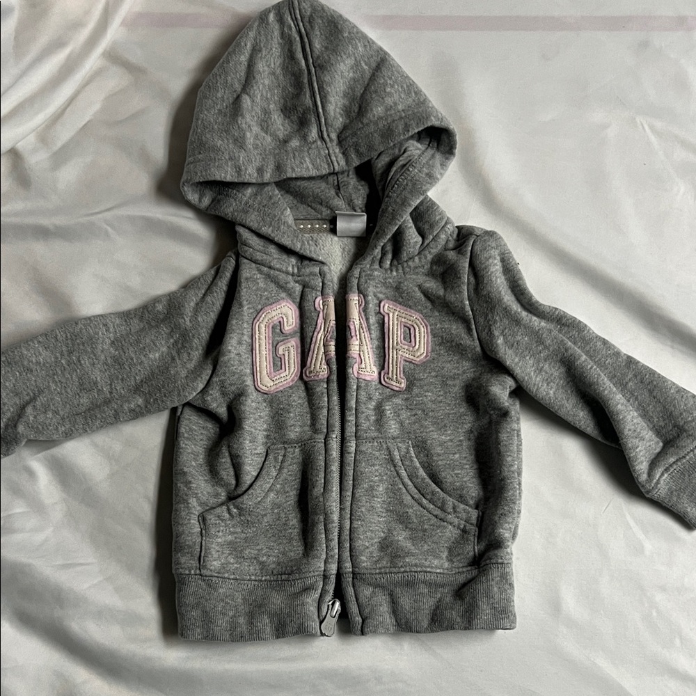 GAP Kids Charcoal Gray Hoodie with Pink Logo